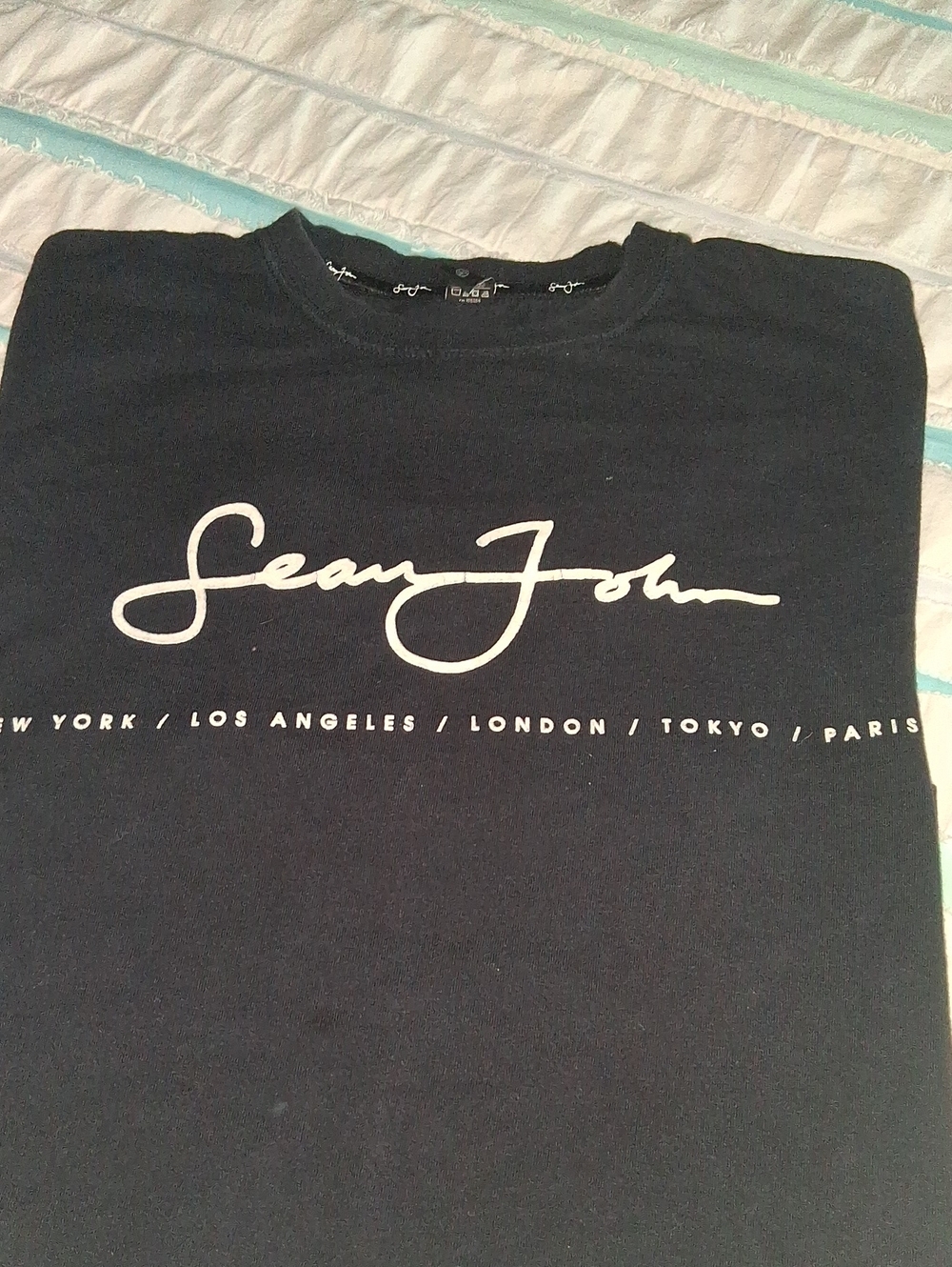 Sean John Black Crewneck with White Script Logo Large